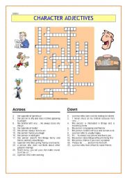 English Worksheet: A crossword: Character adjectives