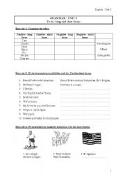 English worksheet: To be - positive & negative - long and short forms