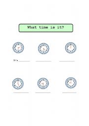 English worksheet: whats the time? great worksheet with clocks to review the time.
