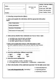 English Worksheet: mid term test N2 Tunisian 3rd year science