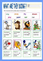 English Worksheet: What are the babies doing ?+(key included)