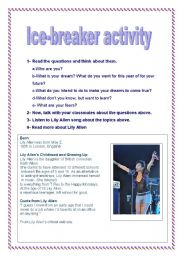 English Worksheet: Ice-breaker activity + song
