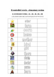 English worksheet: r controlled vowels word list