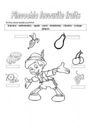 English worksheet: Pinocchio fruits