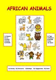 English Worksheet: african animals