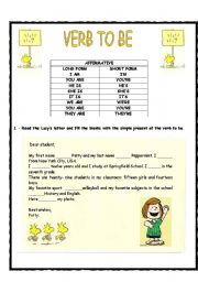 English Worksheet: Verb to be - long and short form (affirmative form)