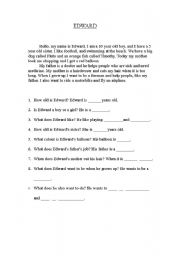 English Worksheet: Edward- false beginner comprehension excercise
