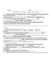 Beethoven Biography Question Sheet