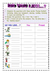 English Worksheet: DO YOU LIKE...?