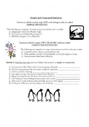 English Worksheet: Simple and Compound Sentences