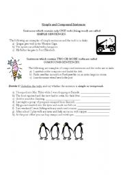 English worksheet: Simple and Compound Sentences