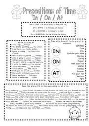 English Worksheet: prepositions of time in/on/at
