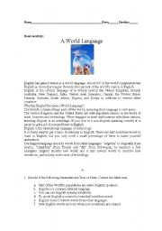 English Worksheet: English - a world language