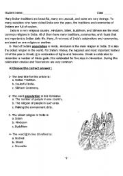 English Worksheet: INDIAN CELEBRATION