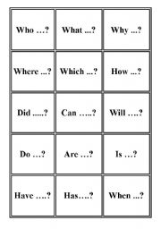 Question starter word cards