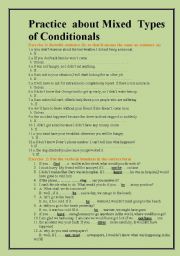English Worksheet: Practice about Mixed Types of Conditionals