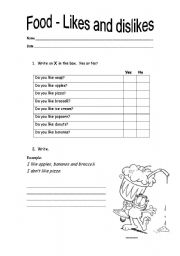 English Worksheet: Food - Likes and dislikes