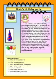 English Worksheet: Marias birthday party