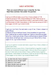 English Worksheet: Ways to express Time and Daily Activities