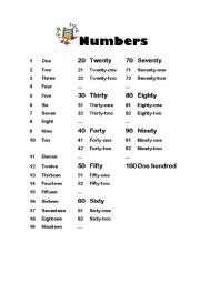 English worksheet: Numbers. 1 to 100