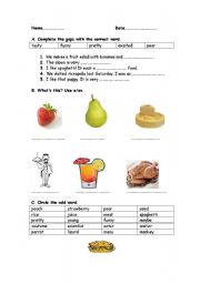 English worksheet: Review food vocabulary/ Past Simple