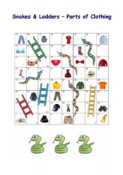English Worksheet: Clothes - Snakes & Ladders