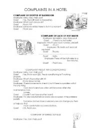 English Worksheet: COMPLAINTS AND REQUEST IN A HOTEL