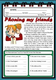 English Worksheet: PHONING MY FRIENDS ( 2 PAGES )