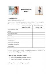 English Worksheet: SPEAKING ON YOUR MOBILE PHONE