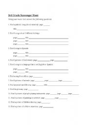 English worksheet: 3rd grade Music Scavenger Hunt