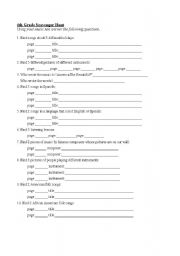 English worksheet: 4th grade Music Scavenger Hunt