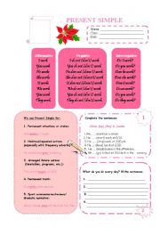 English Worksheet: Present Simple (grammar guide+exercises)