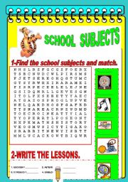 English Worksheet: SCHOOL SUBJECTS