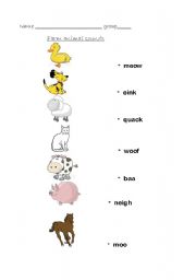 English worksheet: ANIMALS AND THEIR SOUNDS