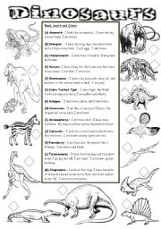 English Worksheet: Dinosaurs - Match and Colour