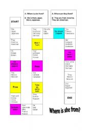 English Worksheet: Where are you from - board game