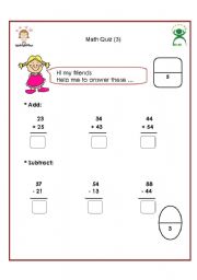 English worksheet: Addition and Subtraction Quiz