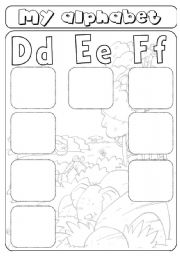 English Worksheet: My alphabet - letters d,e,f - cut and paste - animals