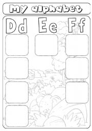 My alphabet - letters d,e,f - cut and paste - animals