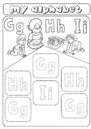 English Worksheet: My alphabet - letters g,h,i - cut and paste