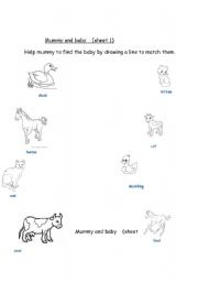 English Worksheet: Mummy and baby animals