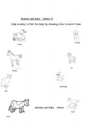 English worksheet: Mummy and baby animals