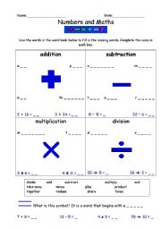 English Worksheet: Numeracy Vocabulary (Numbers and Maths)