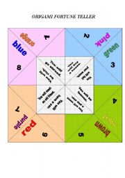 English Worksheet: ORGAM FORTUNE TELLER GAME