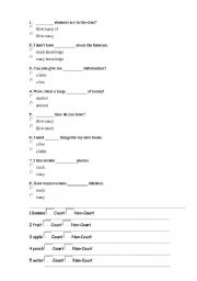 English worksheet: countable and uncountable nouns