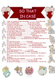 English Worksheet: so that-in case