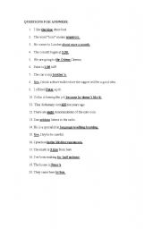 English worksheet: questions for answers exercise