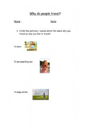 English worksheet: Why do people travel?