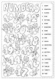 English Worksheet: Numbers from 1 to 20