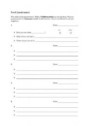 English Worksheet: Questionaire Favourite Food